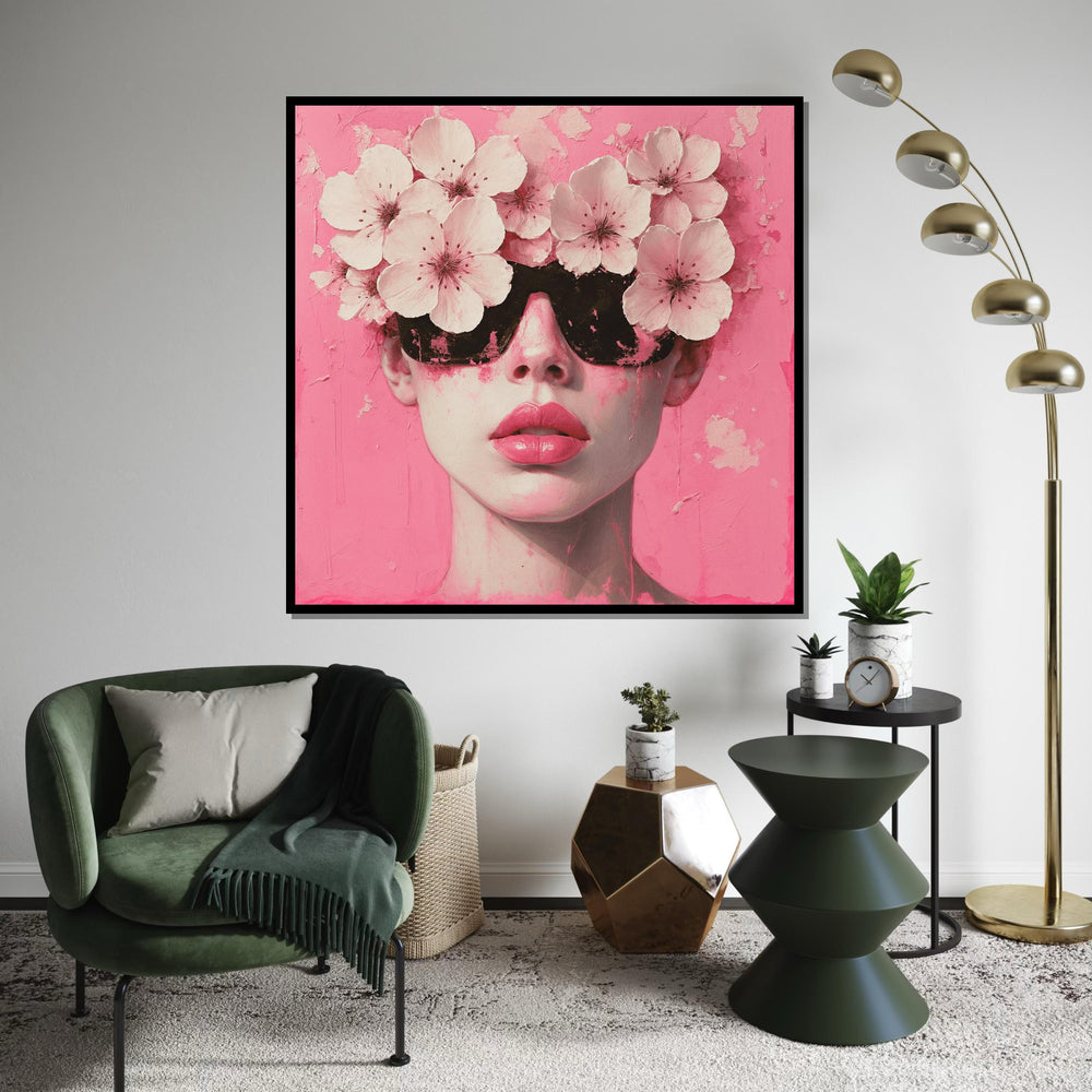 Floral Sunglasses Canvas, Pink Art Print, Flower Headpiece Wall Art, Fashion Canvas Design, Modern Pop Art, Ready to Hang Decoration