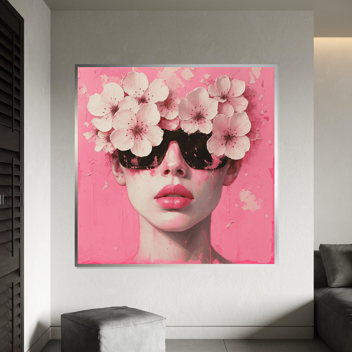 Floral Sunglasses Canvas, Pink Art Print, Flower Headpiece Wall Art, Fashion Canvas Design, Modern Pop Art, Ready to Hang Decoration