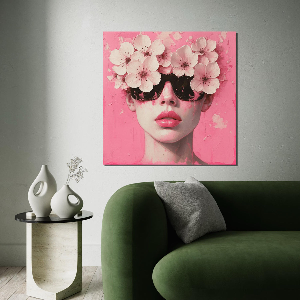 Floral Sunglasses Canvas, Pink Art Print, Flower Headpiece Wall Art, Fashion Canvas Design, Modern Pop Art, Ready to Hang Decoration