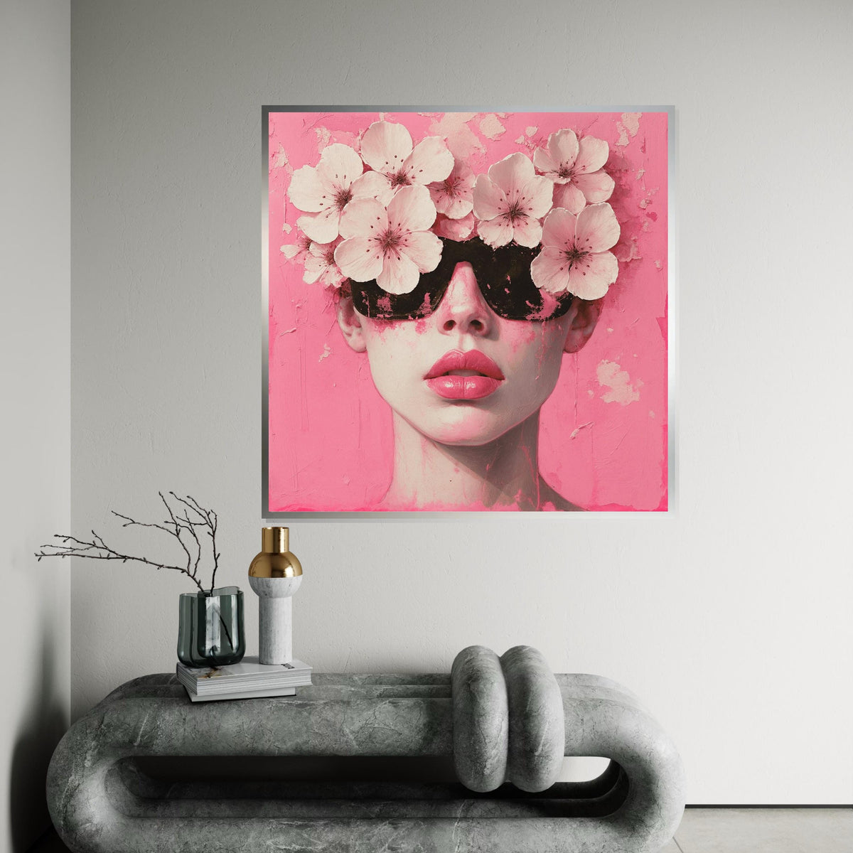 Floral Sunglasses Canvas, Pink Art Print, Flower Headpiece Wall Art, Fashion Canvas Design, Modern Pop Art, Ready to Hang Decoration