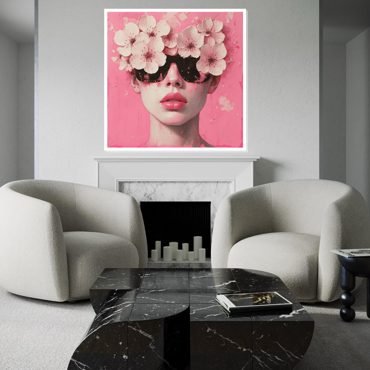 Floral Sunglasses Canvas, Pink Art Print, Flower Headpiece Wall Art, Fashion Canvas Design, Modern Pop Art, Ready to Hang Decoration