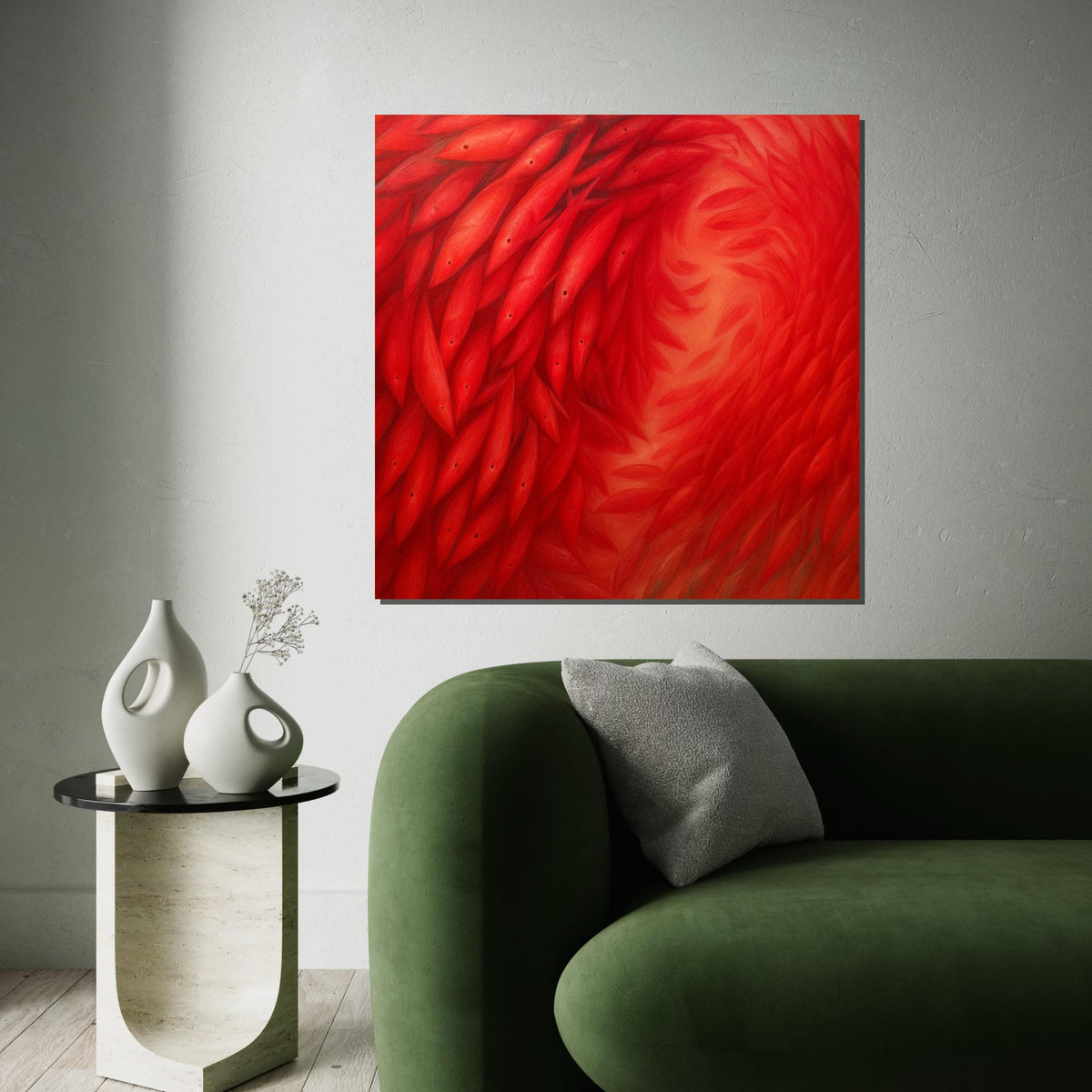 Red Swirl Fish Canvas, Abstract Fish Pattern, Vibrant Red Ocean Art, Wall Art Canvas Design, Ready To Hang Decor, Fish School Print