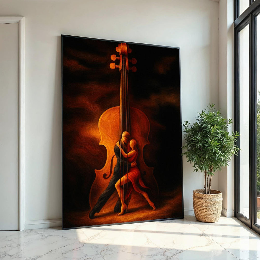 Dancing Couple Violin, Romantic Dance Canvas Art, Musical Embrace Wall Print, Wall Art Canvas Design, Ready to Hang Decoration