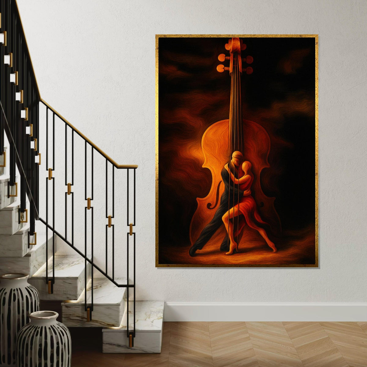 Dancing Couple Violin, Romantic Dance Canvas Art, Musical Embrace Wall Print, Wall Art Canvas Design, Ready to Hang Decoration