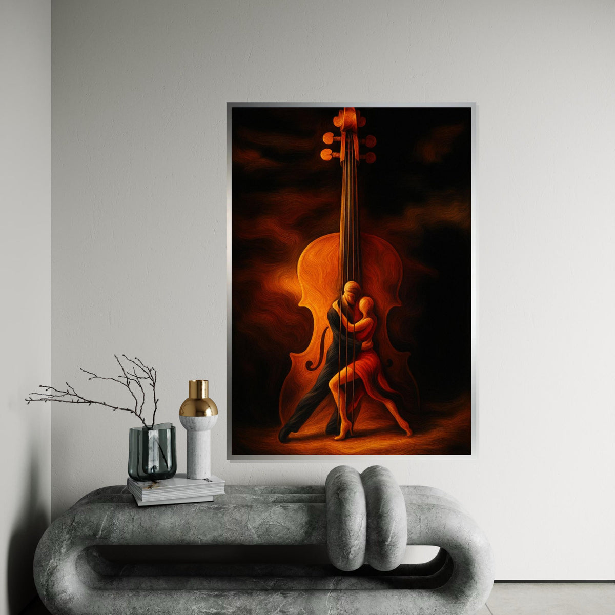Dancing Couple Violin, Romantic Dance Canvas Art, Musical Embrace Wall Print, Wall Art Canvas Design, Ready to Hang Decoration