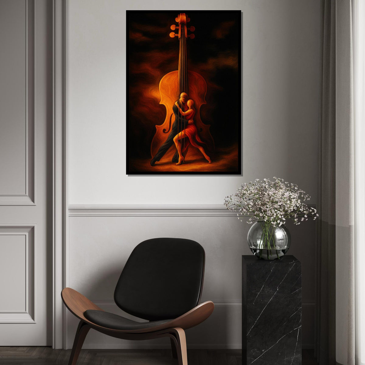 Dancing Couple Violin, Romantic Dance Canvas Art, Musical Embrace Wall Print, Wall Art Canvas Design, Ready to Hang Decoration