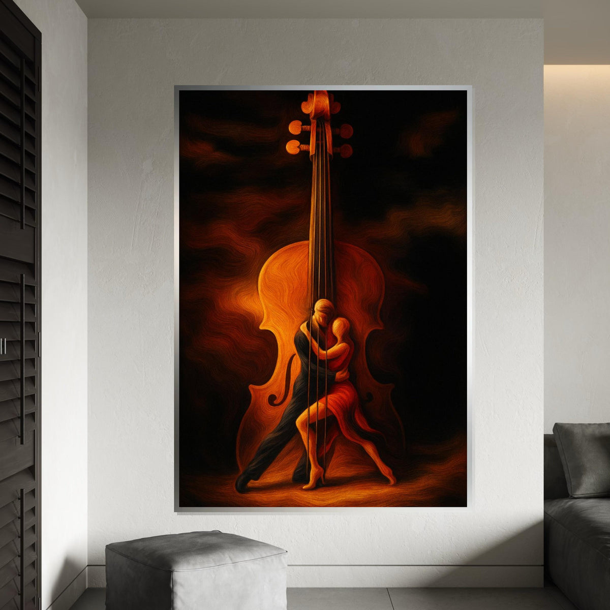 Dancing Couple Violin, Romantic Dance Canvas Art, Musical Embrace Wall Print, Wall Art Canvas Design, Ready to Hang Decoration
