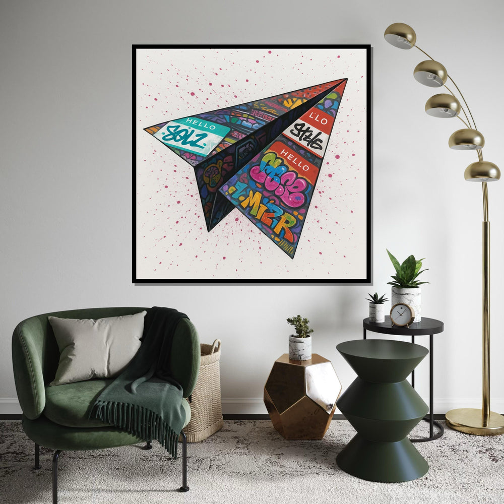 Graffiti Paper Airplane Canvas, Street Art Poster, Pop Art Style, Wall Art Canvas Design, Ready To Hang Decoration, Urban Art Canvas
