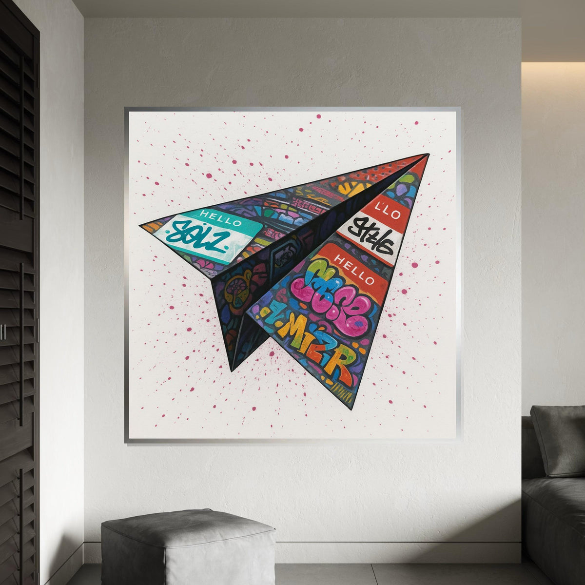 Graffiti Paper Airplane Canvas, Street Art Poster, Pop Art Style, Wall Art Canvas Design, Ready To Hang Decoration, Urban Art Canvas