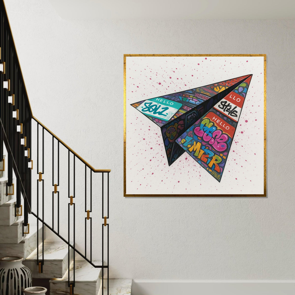 Graffiti Paper Airplane Canvas, Street Art Poster, Pop Art Style, Wall Art Canvas Design, Ready To Hang Decoration, Urban Art Canvas