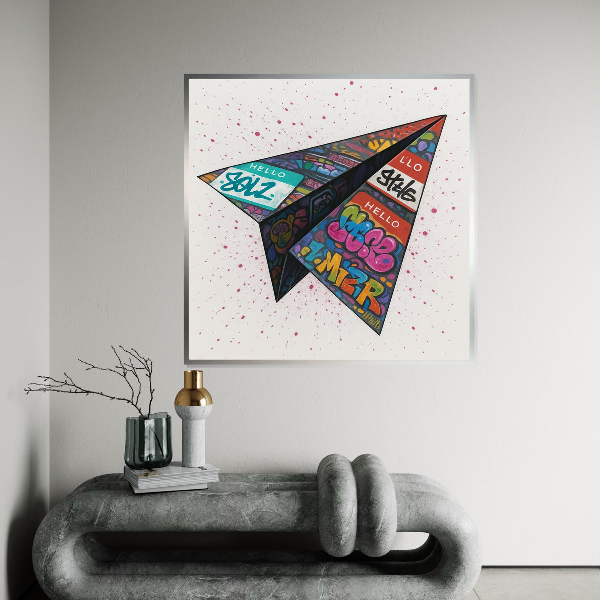 Graffiti Paper Airplane Canvas, Street Art Poster, Pop Art Style, Wall Art Canvas Design, Ready To Hang Decoration, Urban Art Canvas