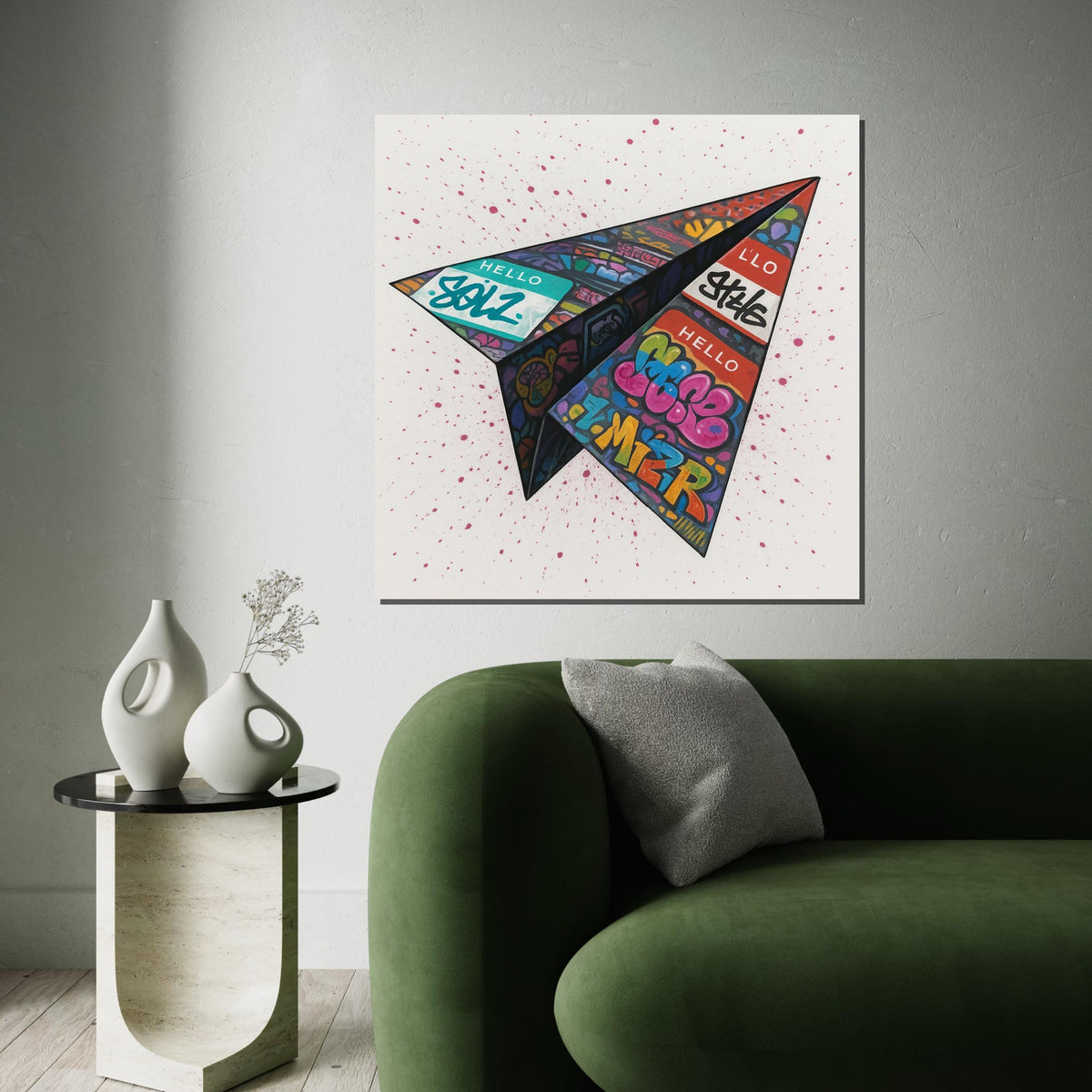 Graffiti Paper Airplane Canvas, Street Art Poster, Pop Art Style, Wall Art Canvas Design, Ready To Hang Decoration, Urban Art Canvas