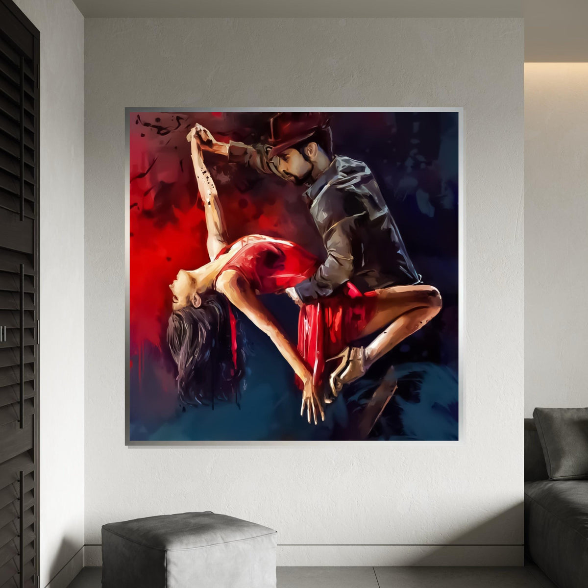 Passionate Dance Canvas, Couple Dancing Art, Red Dress Wall Print, Romance Poster, Wall Art Canvas Design, Ready To Hang Decoration