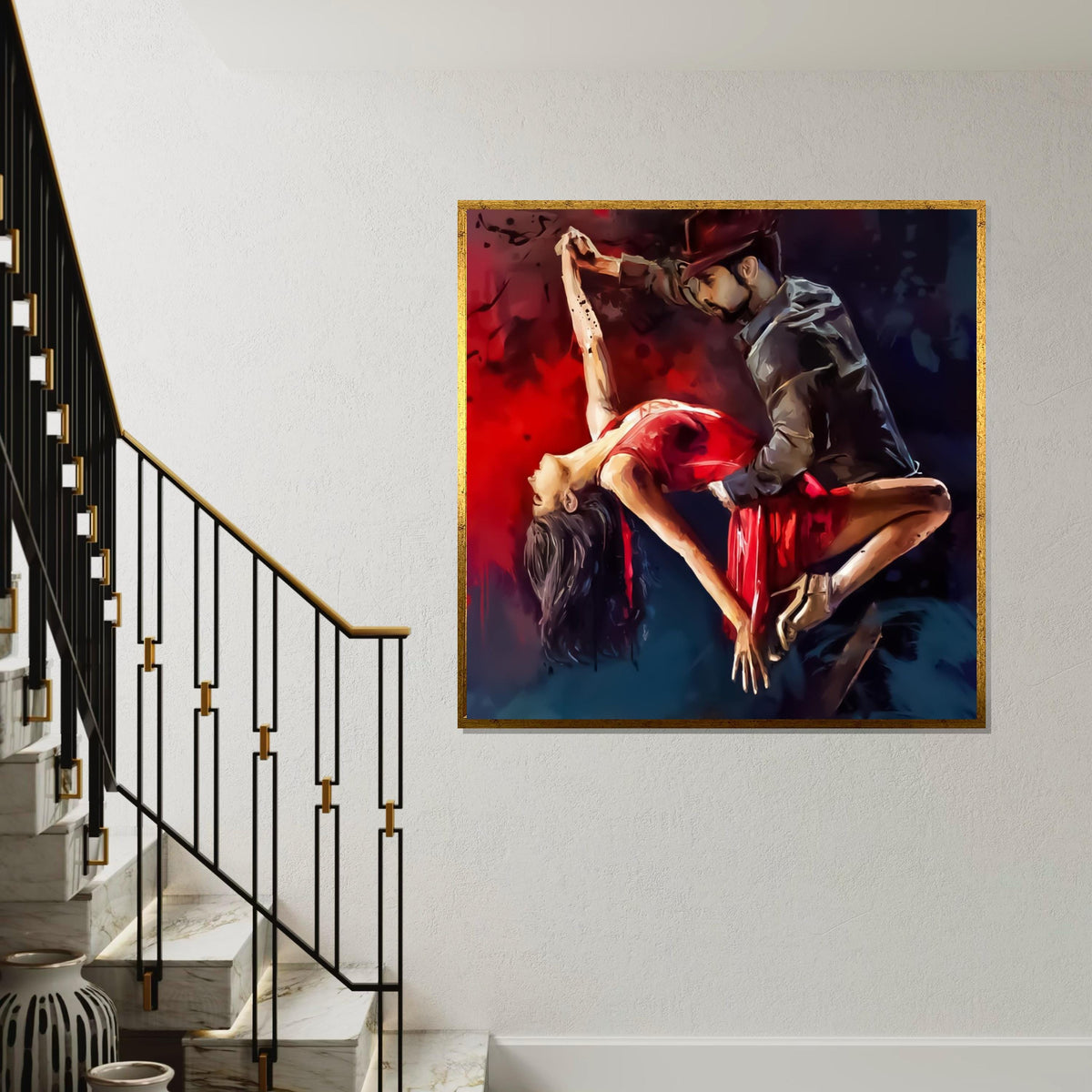 Passionate Dance Canvas, Couple Dancing Art, Red Dress Wall Print, Romance Poster, Wall Art Canvas Design, Ready To Hang Decoration