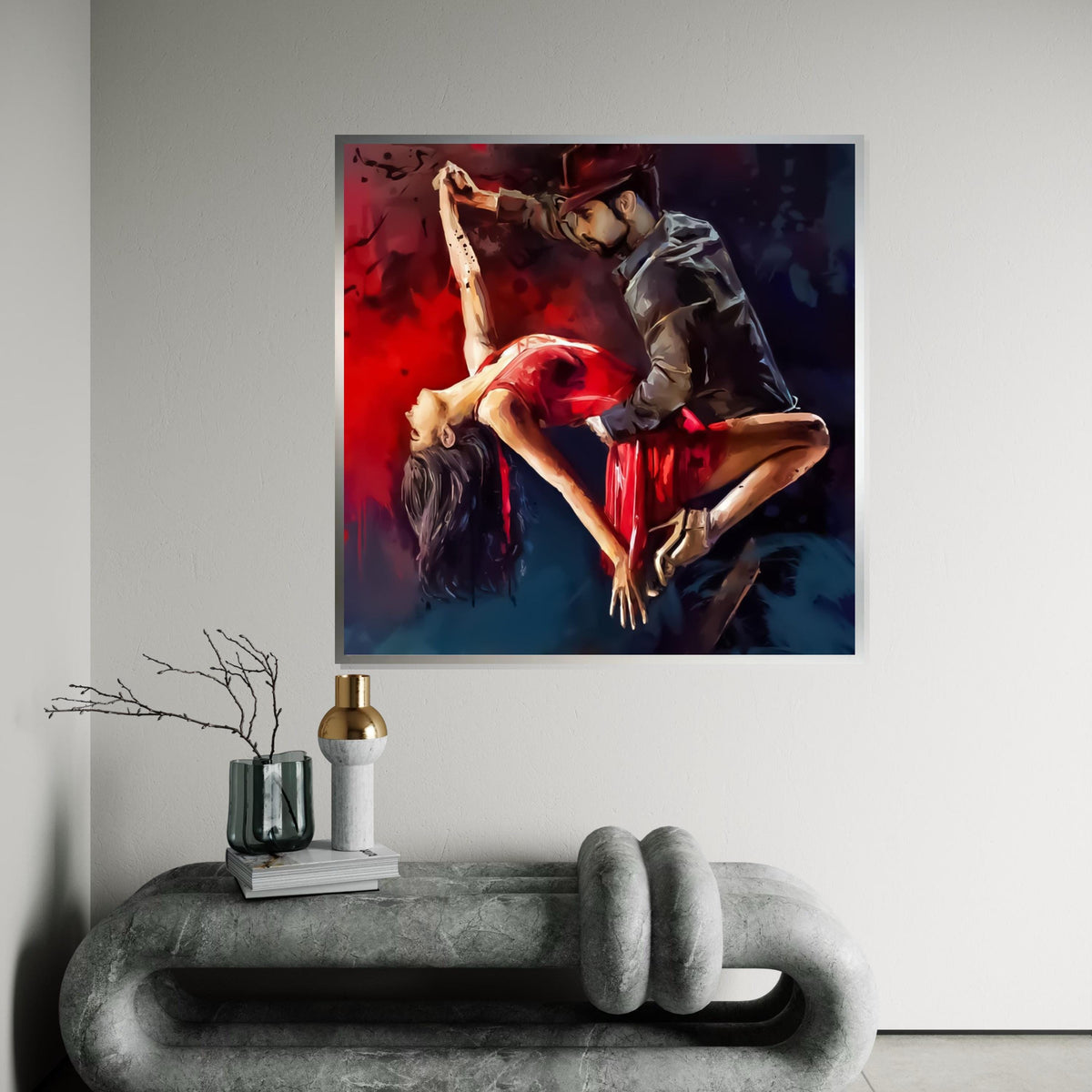 Passionate Dance Canvas, Couple Dancing Art, Red Dress Wall Print, Romance Poster, Wall Art Canvas Design, Ready To Hang Decoration