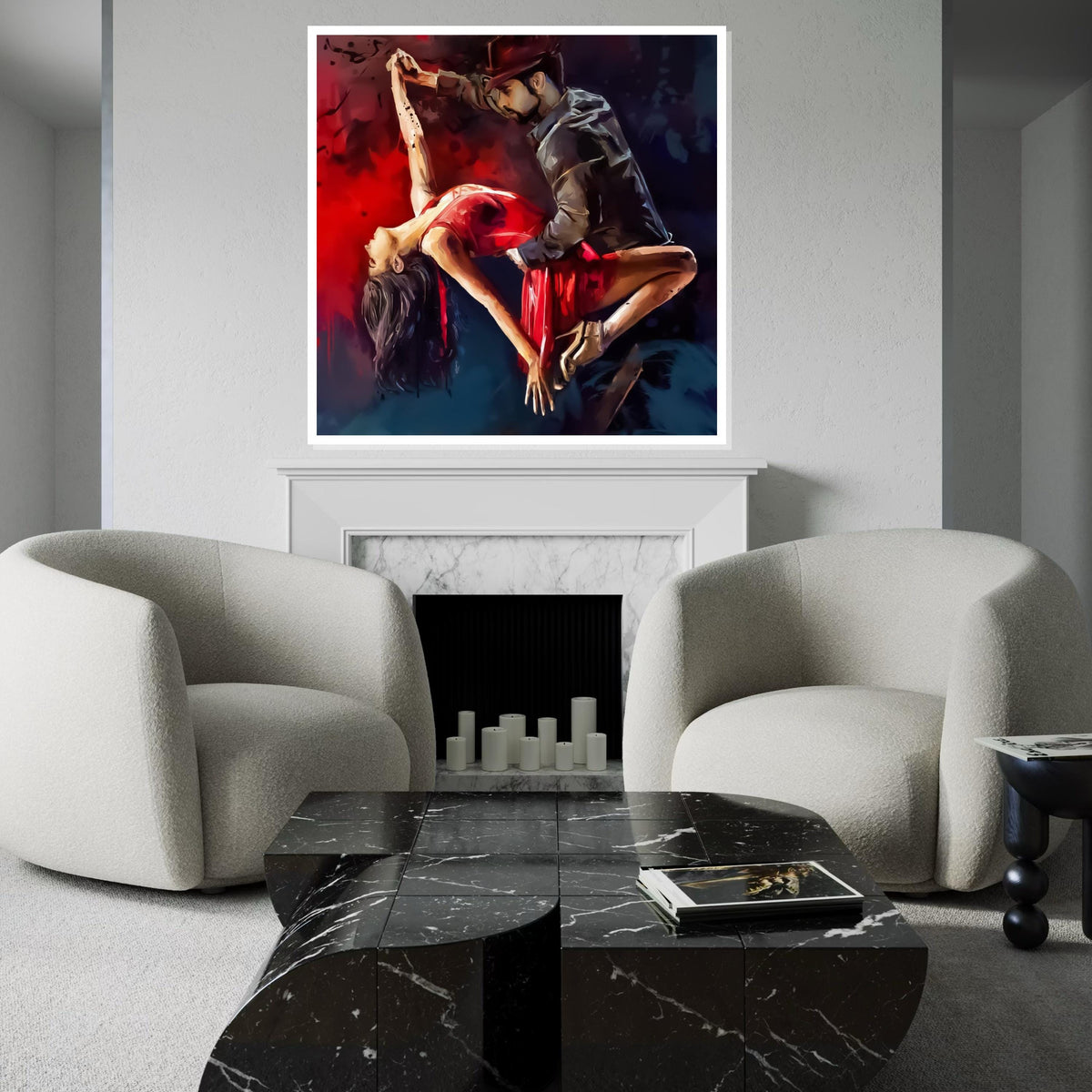 Passionate Dance Canvas, Couple Dancing Art, Red Dress Wall Print, Romance Poster, Wall Art Canvas Design, Ready To Hang Decoration