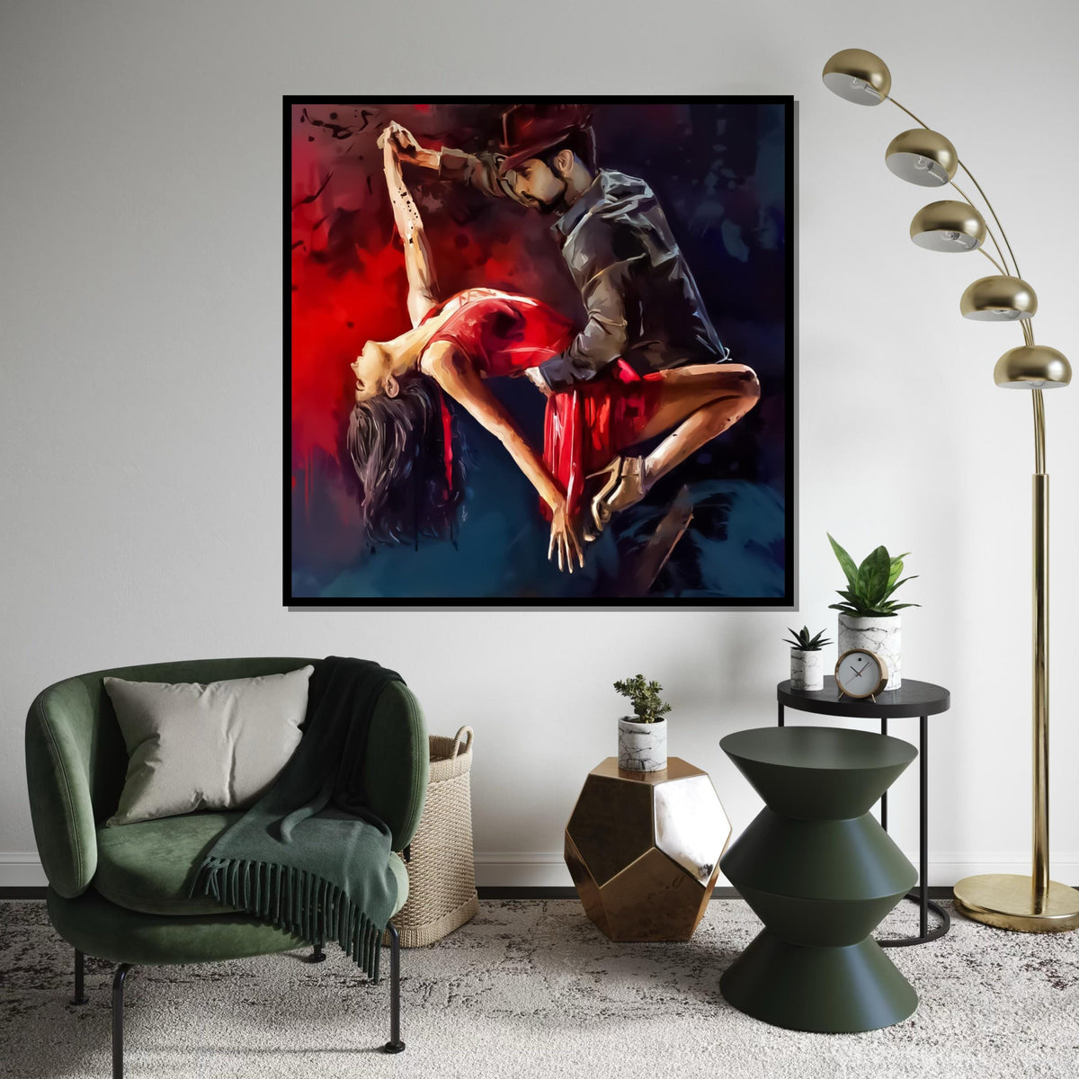 Passionate Dance Canvas, Couple Dancing Art, Red Dress Wall Print, Romance Poster, Wall Art Canvas Design, Ready To Hang Decoration