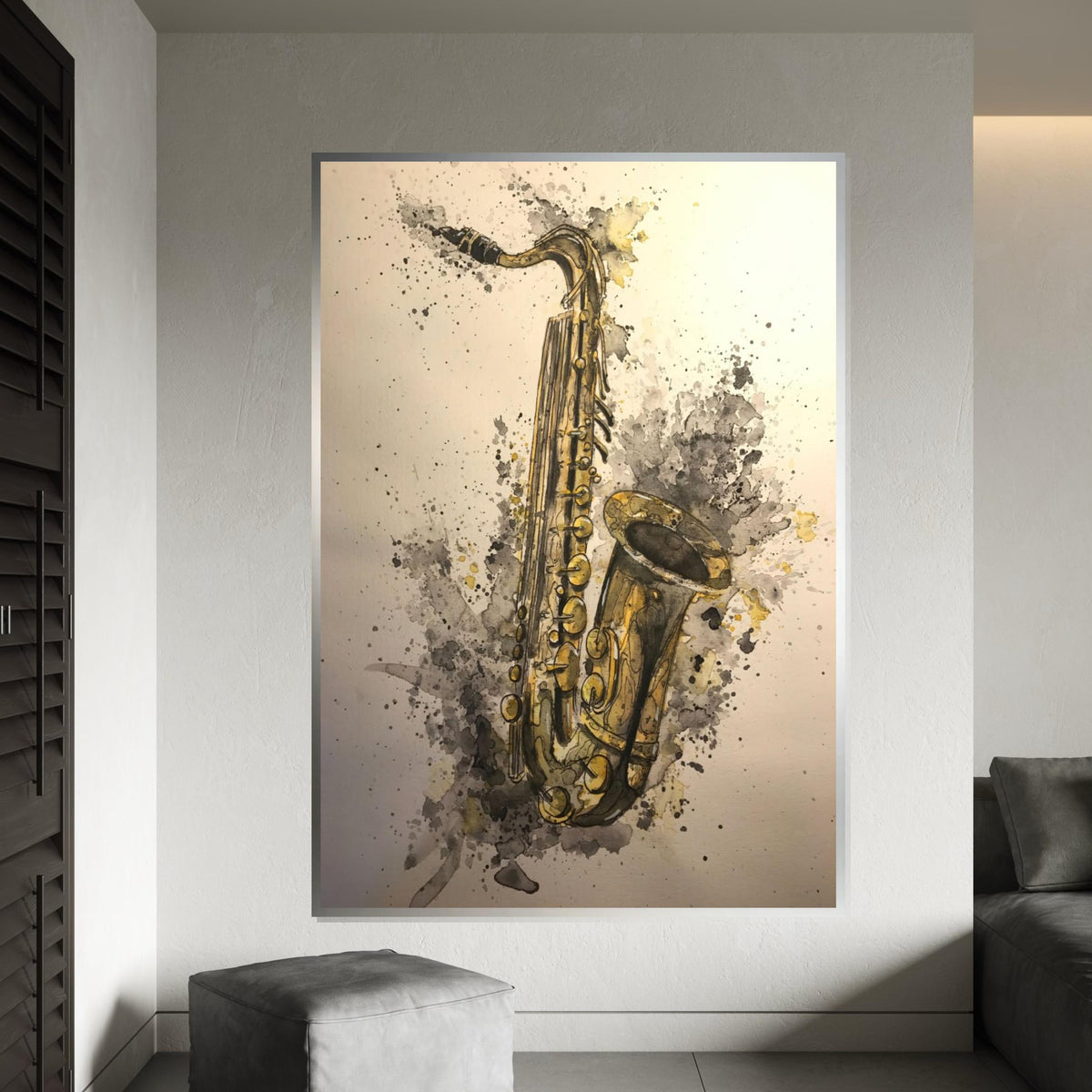 Saxophone Canvas Art, Jazz Music Wall Print, Instrument Poster, Watercolor Style, Wall Art Canvas Design, Ready To Hang Decoration
