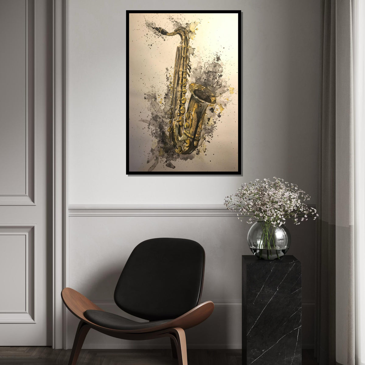 Saxophone Canvas Art, Jazz Music Wall Print, Instrument Poster, Watercolor Style, Wall Art Canvas Design, Ready To Hang Decoration