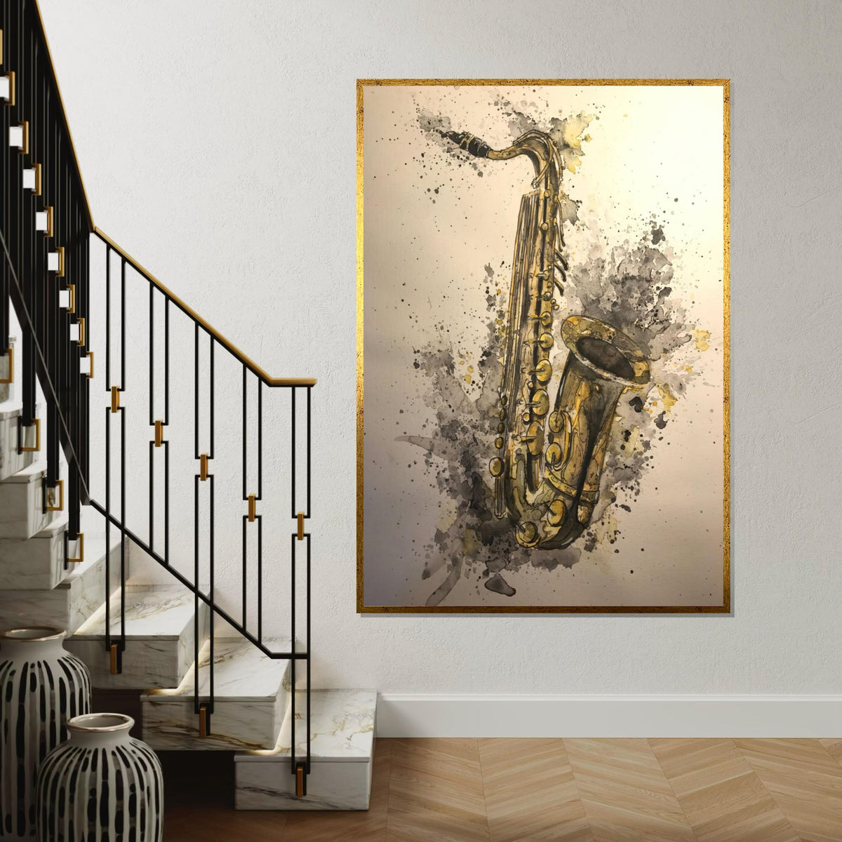 Saxophone Canvas Art, Jazz Music Wall Print, Instrument Poster, Watercolor Style, Wall Art Canvas Design, Ready To Hang Decoration