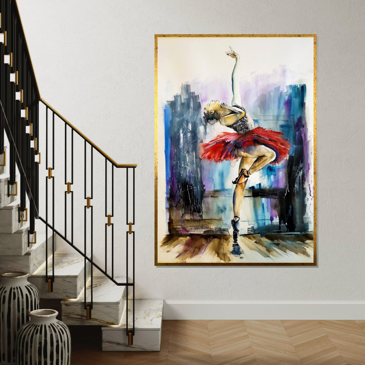 Ballet Dancer Canvas, Red Tutu Ballet Art, Elegant Dance Wall Print, Wall Art Canvas Design, Ready to Hang Decoration