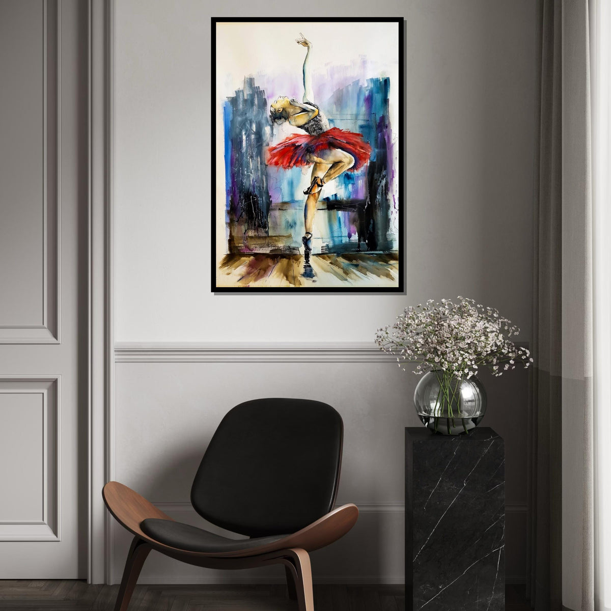Ballet Dancer Canvas, Red Tutu Ballet Art, Elegant Dance Wall Print, Wall Art Canvas Design, Ready to Hang Decoration