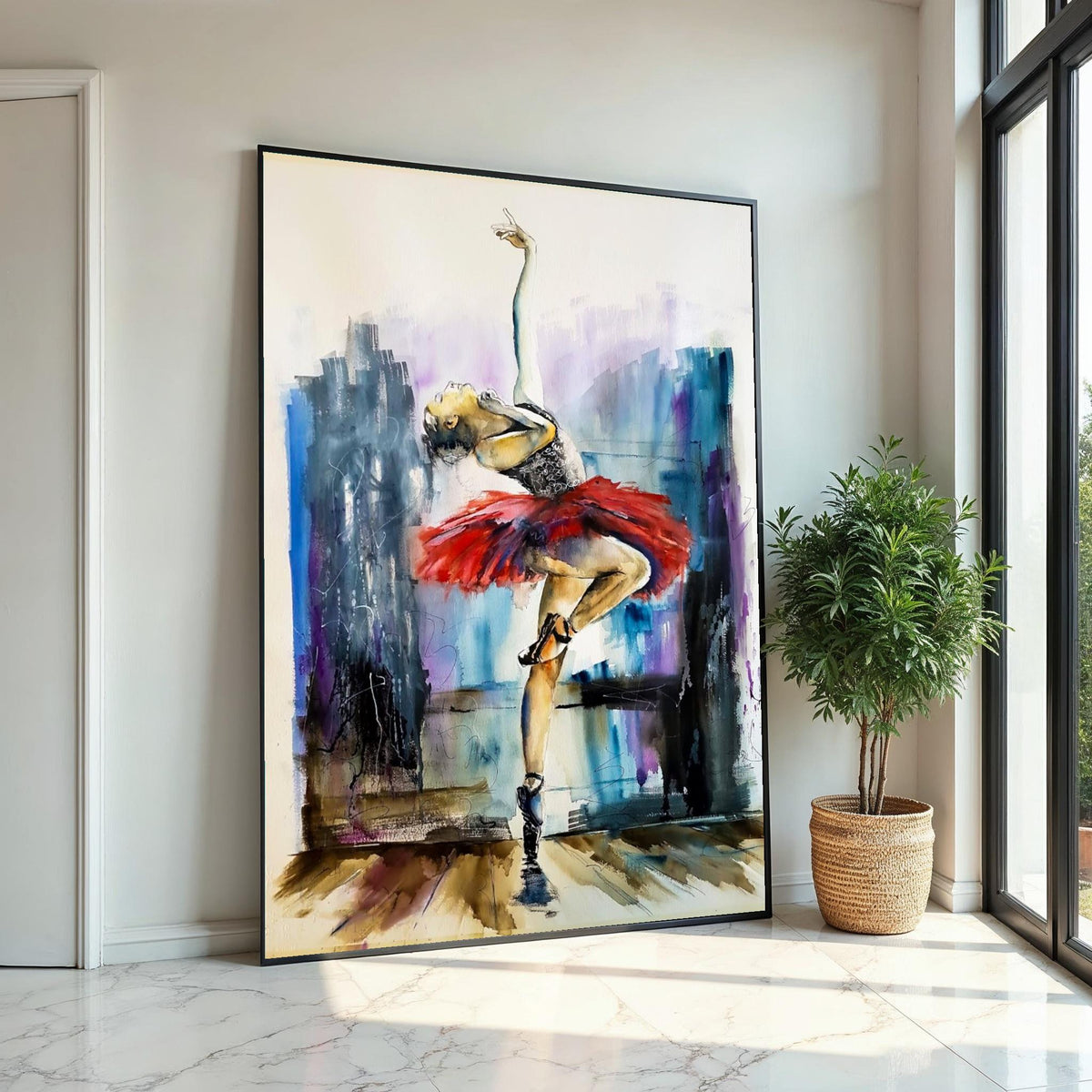 Ballet Dancer Canvas, Red Tutu Ballet Art, Elegant Dance Wall Print, Wall Art Canvas Design, Ready to Hang Decoration