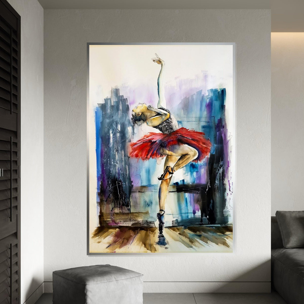 Ballet Dancer Canvas, Red Tutu Ballet Art, Elegant Dance Wall Print, Wall Art Canvas Design, Ready to Hang Decoration