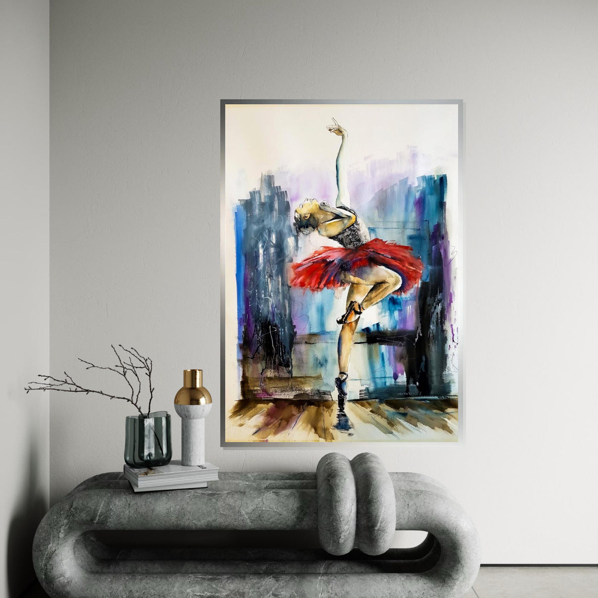 Ballet Dancer Canvas, Red Tutu Ballet Art, Elegant Dance Wall Print, Wall Art Canvas Design, Ready to Hang Decoration