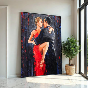 Tango Passion Canvas Art, Dancing Couple Wall Art, Red Dress Dance Print, Romantic Art Design, Canvas Ready To Hang Decoration, Print Canvas