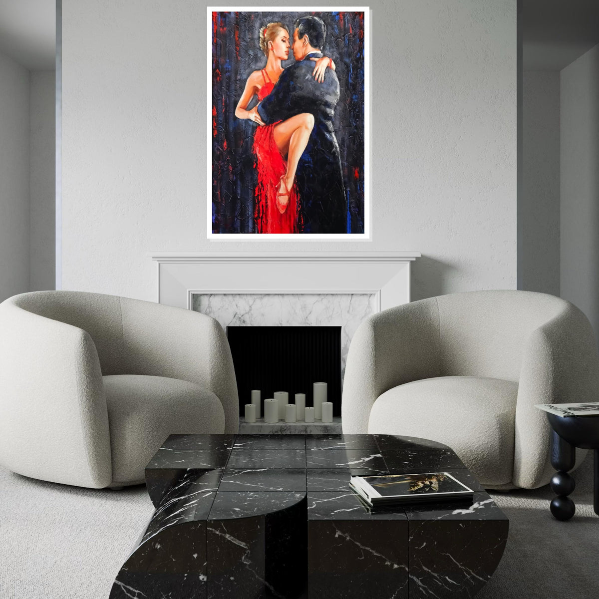 Tango Passion Canvas Art, Dancing Couple Wall Art, Red Dress Dance Print, Romantic Art Design, Canvas Ready To Hang Decoration, Print Canvas