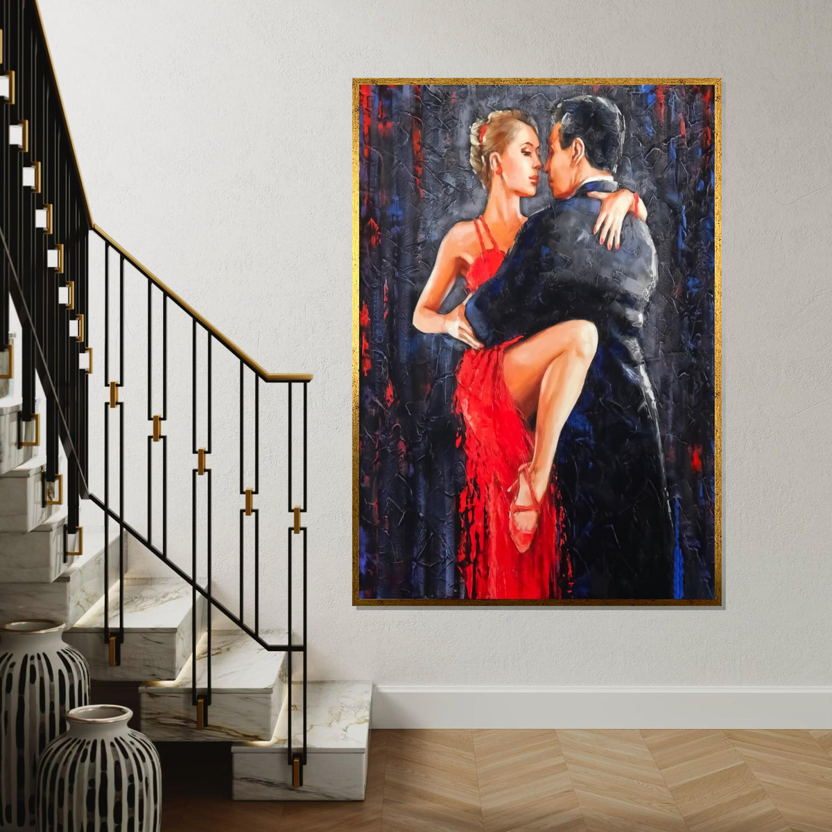 Tango Passion Canvas Art, Dancing Couple Wall Art, Red Dress Dance Print, Romantic Art Design, Canvas Ready To Hang Decoration, Print Canvas