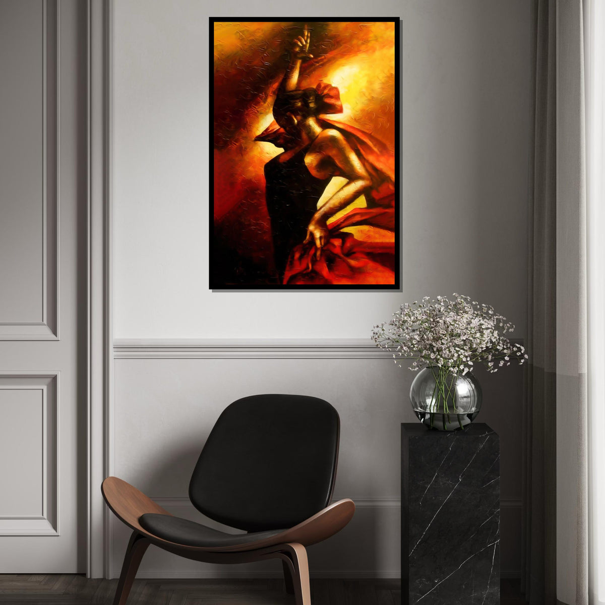 Fiery Flamenco Dancer, Passionate Dance Canvas, Wall Art Canvas Design, Flamenco Art Print, Ready to Hang Decoration