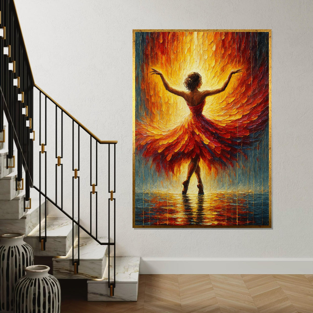 Fiery Dancer Canvas, Ballet Wall Art, Abstract Dance Print, Colorful Wall Art, Wall Art Canvas Design, Ready to Hang Decoration