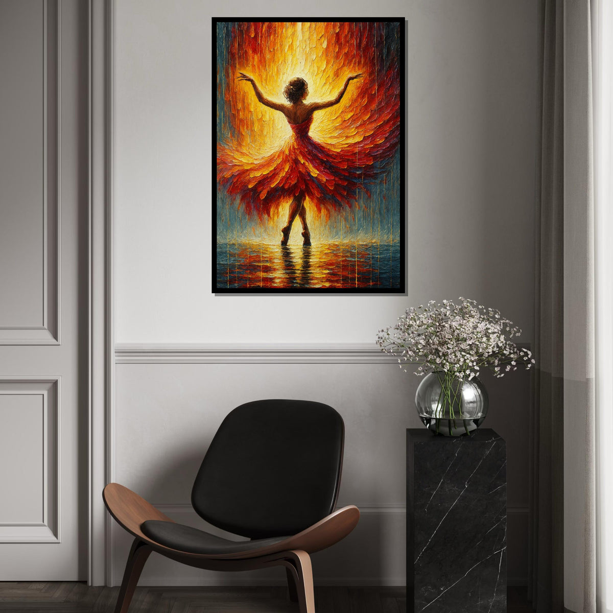 Fiery Dancer Canvas, Ballet Wall Art, Abstract Dance Print, Colorful Wall Art, Wall Art Canvas Design, Ready to Hang Decoration