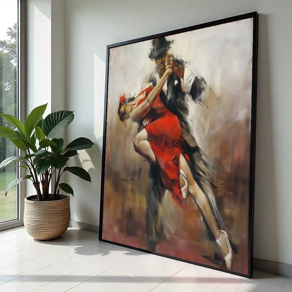 Elegant Tango Dance Canvas, Passionate Dance Art, Red Dress Dancers, Wall Art Canvas Design, Romantic Dance Print, Ready To Hang Decor