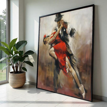 Elegant Tango Dance Canvas, Passionate Dance Art, Red Dress Dancers, Wall Art Canvas Design, Romantic Dance Print, Ready To Hang Decor