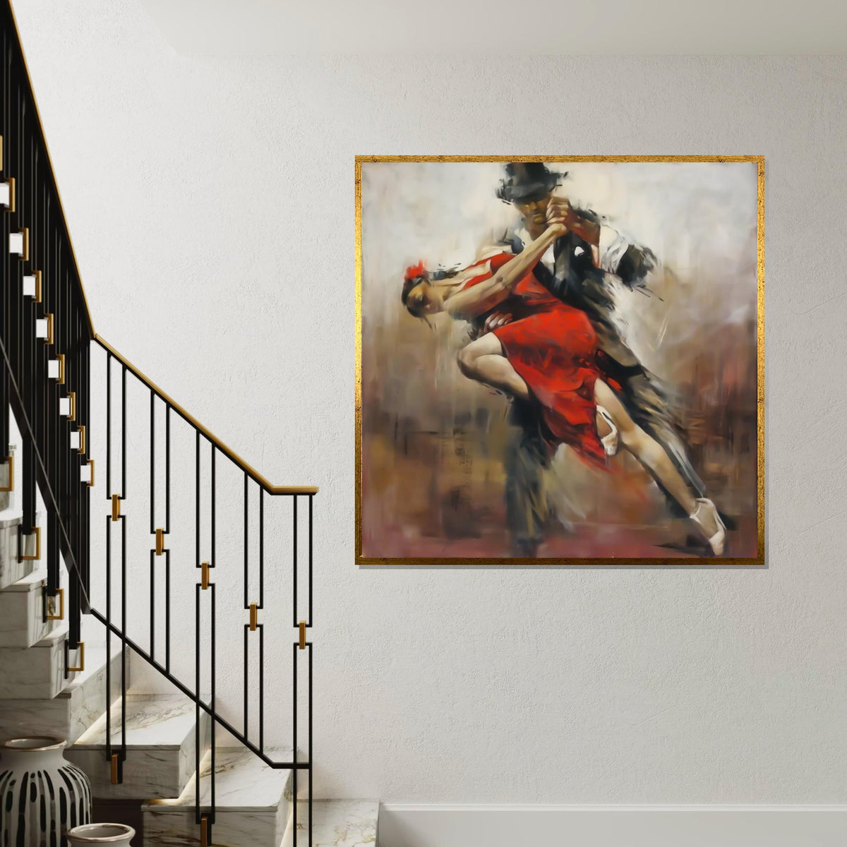 Elegant Tango Dance Canvas, Passionate Dance Art, Red Dress Dancers, Wall Art Canvas Design, Romantic Dance Print, Ready To Hang Decor