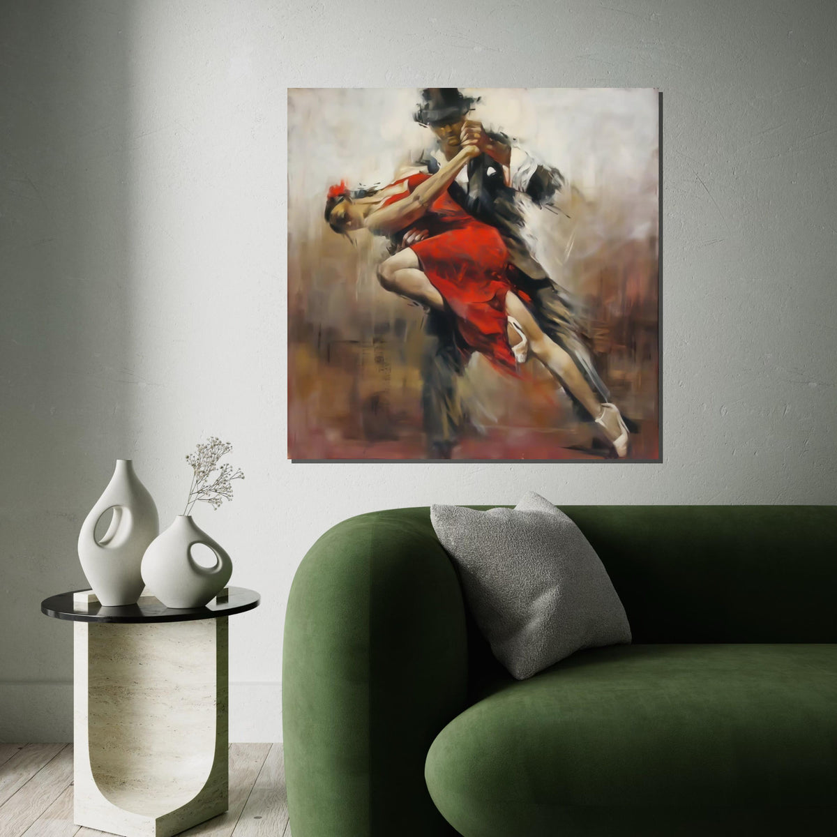 Elegant Tango Dance Canvas, Passionate Dance Art, Red Dress Dancers, Wall Art Canvas Design, Romantic Dance Print, Ready To Hang Decor