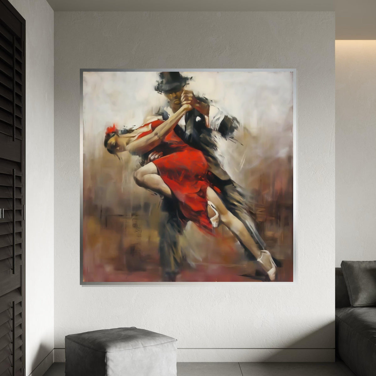 Elegant Tango Dance Canvas, Passionate Dance Art, Red Dress Dancers, Wall Art Canvas Design, Romantic Dance Print, Ready To Hang Decor