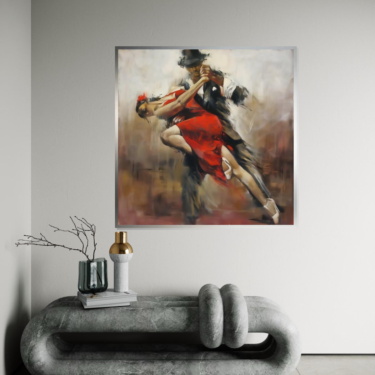 Elegant Tango Dance Canvas, Passionate Dance Art, Red Dress Dancers, Wall Art Canvas Design, Romantic Dance Print, Ready To Hang Decor