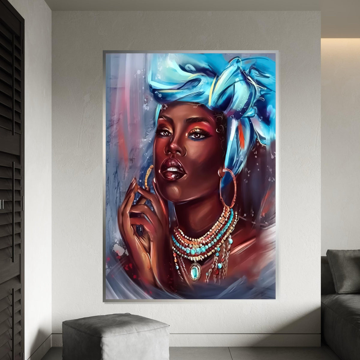 Elegant Turbaned Woman Canvas, Portrait Wall Art, Vibrant Jewelry Art, Wall Art Canvas Design, Ready To Hang Decoration