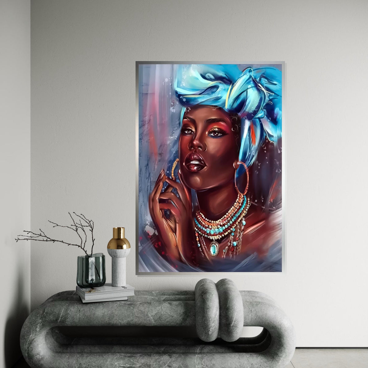 Elegant Turbaned Woman Canvas, Portrait Wall Art, Vibrant Jewelry Art, Wall Art Canvas Design, Ready To Hang Decoration
