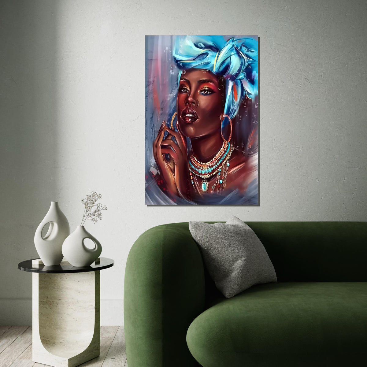 Elegant Turbaned Woman Canvas, Portrait Wall Art, Vibrant Jewelry Art, Wall Art Canvas Design, Ready To Hang Decoration