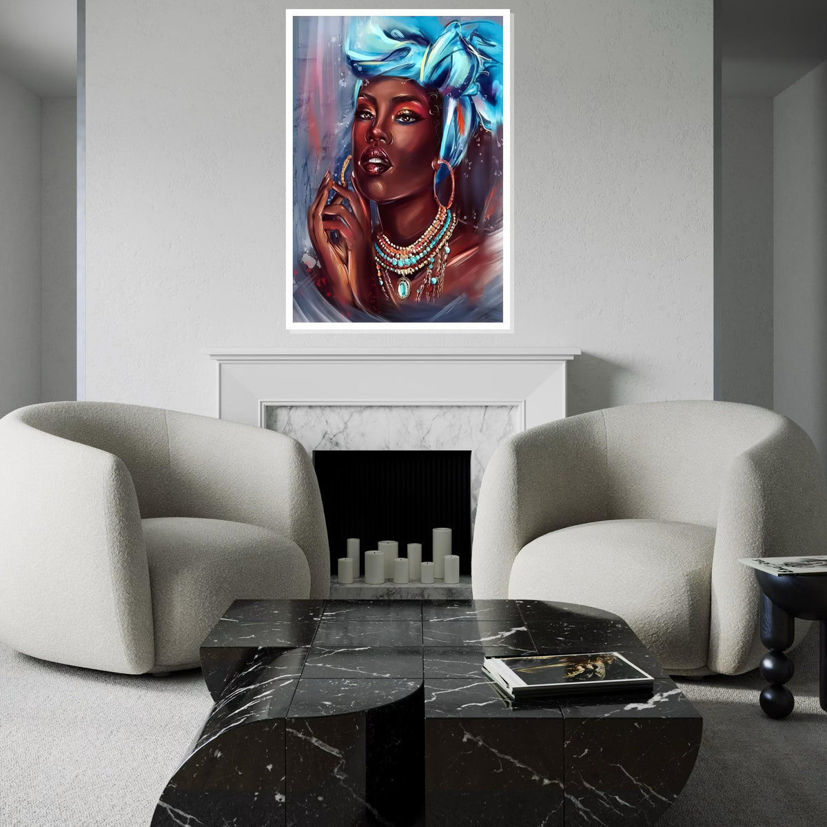 Elegant Turbaned Woman Canvas, Portrait Wall Art, Vibrant Jewelry Art, Wall Art Canvas Design, Ready To Hang Decoration