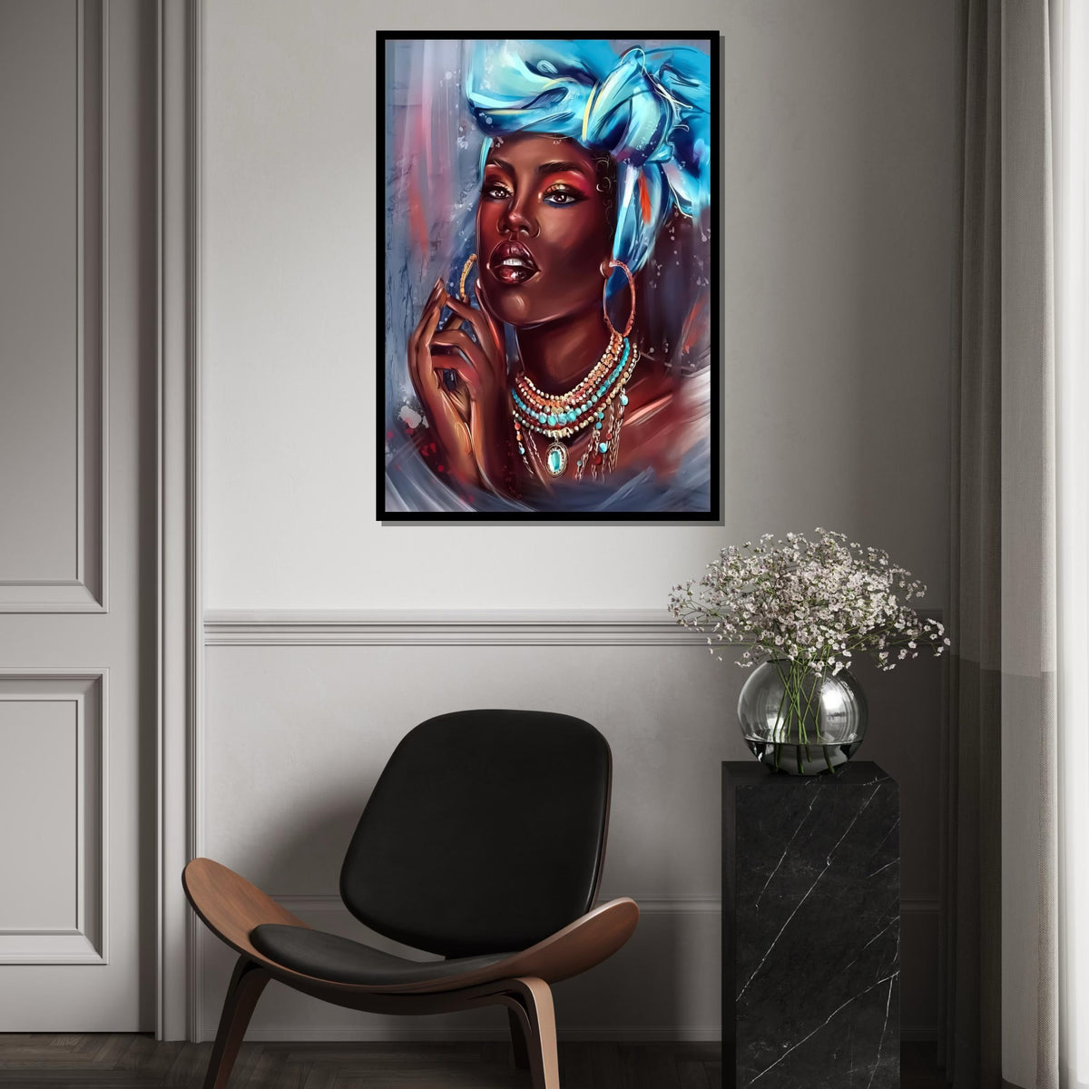 Elegant Turbaned Woman Canvas, Portrait Wall Art, Vibrant Jewelry Art, Wall Art Canvas Design, Ready To Hang Decoration