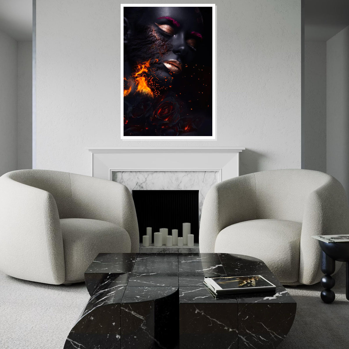 Fiery Beauty Canvas Art, Woman on Fire Print, Surreal Face Wall Art, Burning Roses Poster, Wall Art Canvas Design, Ready to Hang