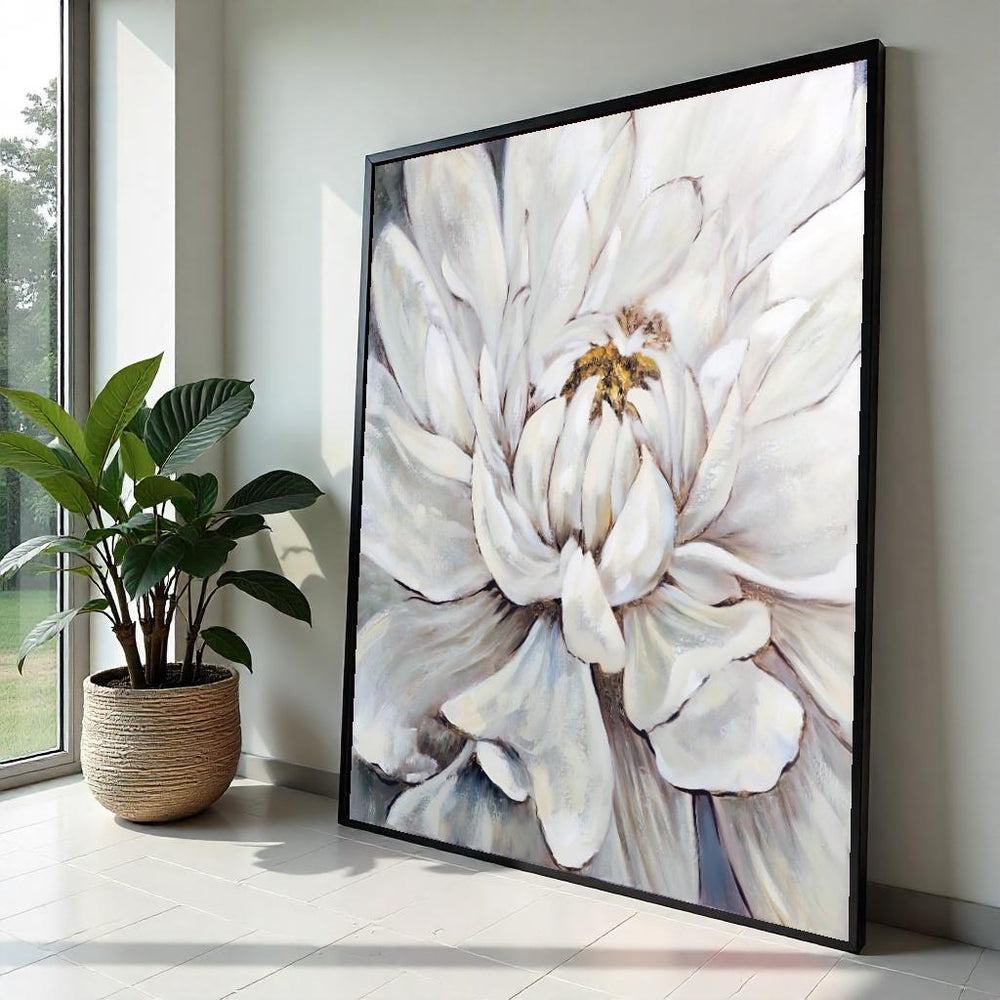White Peony Bloom Canvas, Floral Wall Art, Peony Flower Painting, Wall Art Canvas Design, Ready to Hang Decoration