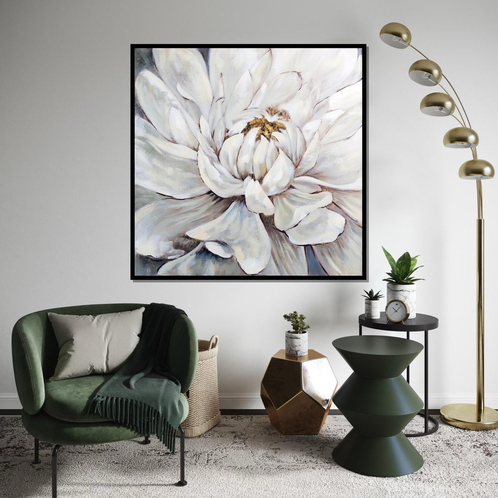 White Peony Bloom Canvas, Floral Wall Art, Peony Flower Painting, Wall Art Canvas Design, Ready to Hang Decoration