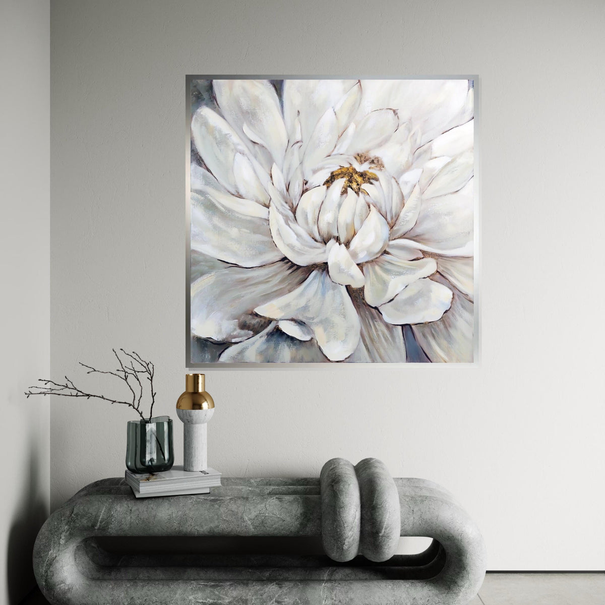 White Peony Bloom Canvas, Floral Wall Art, Peony Flower Painting, Wall Art Canvas Design, Ready to Hang Decoration